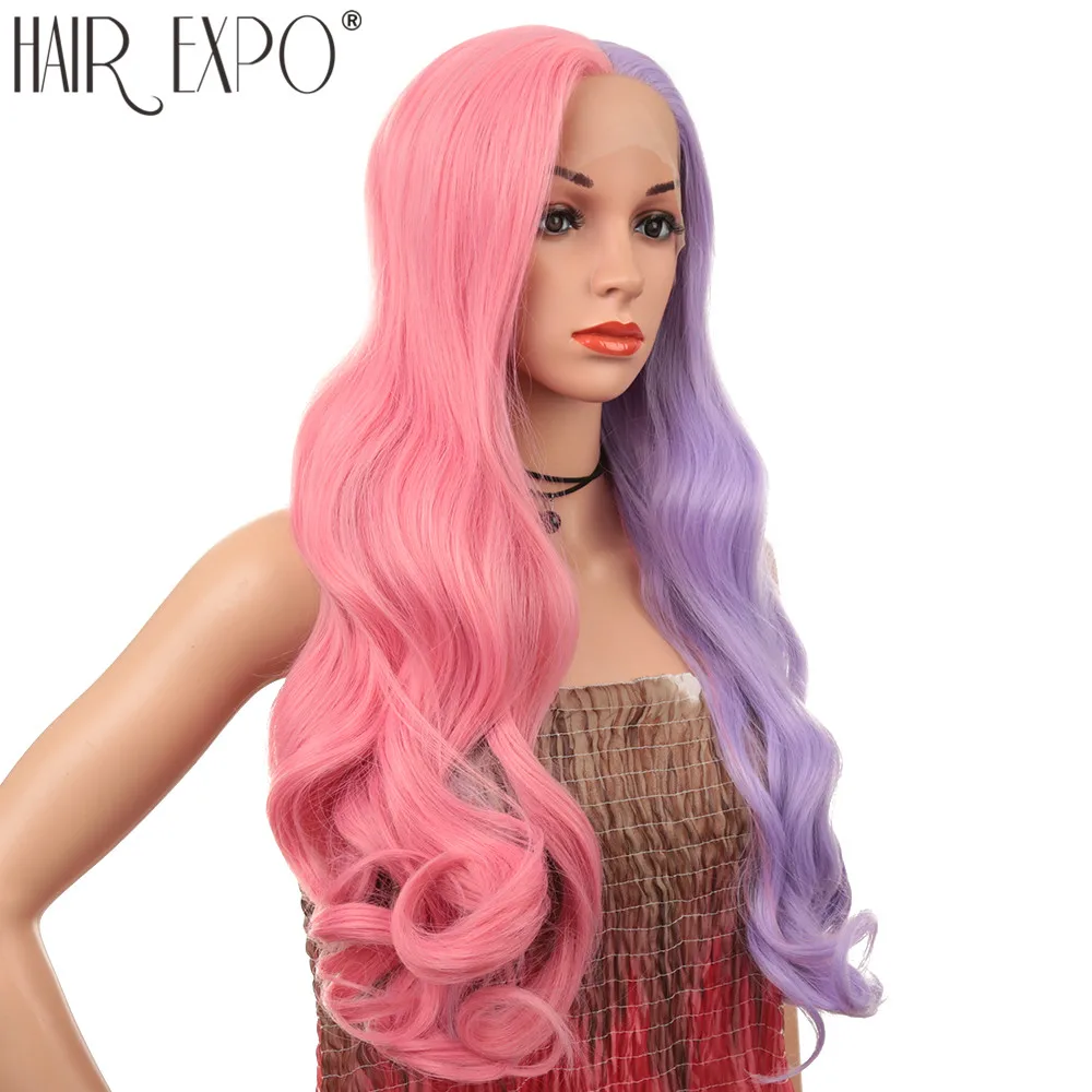 

Cosplay Wig Mix Color Synthetic Hair Long Body Wave Lace Front Wig Glueless Ombre Anime Wigs For Halloween Hair Expo City