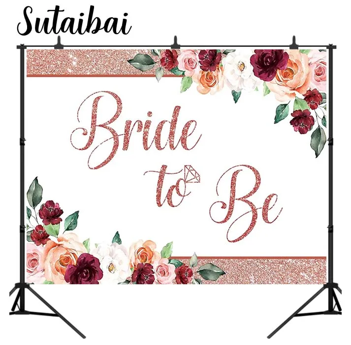 Bride To Be Backdrop Rose Gold Glitter Floral Engagement Party Decoration Women Bridal Shower Banner Wedding Background