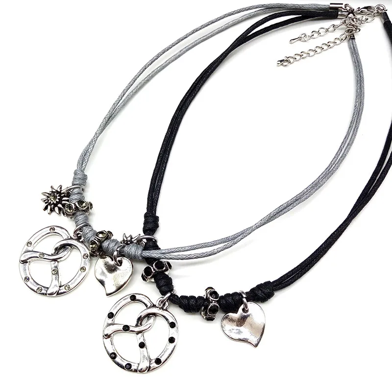 Traditionelle bayerische Brezel Strass handgemachte Halskette für Frauen Herz Edelweiß Charme Halskette Dirndl Schmuck Großhandel