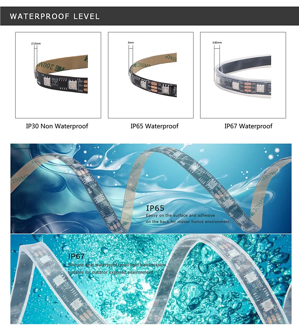 DC12V WS2811 Addressable Led Pixel Strip Light 30/60 LEDs Full Colors 5050 RGB Flexible Digital Ribbon Tape 1 IC Control 3 leds