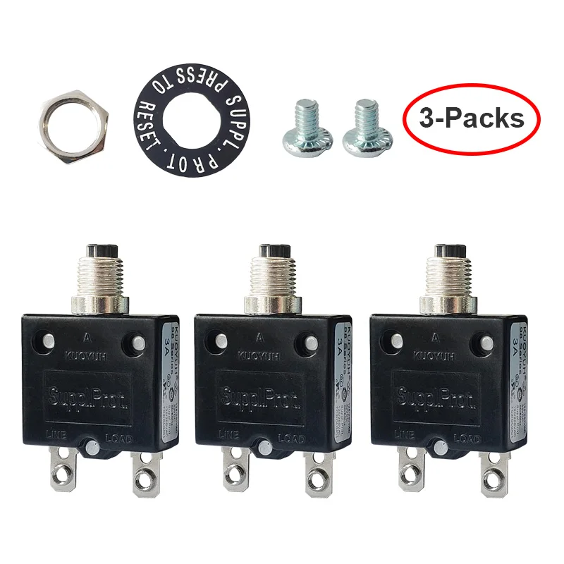 

3pcs KUOYUH 98 series 3A 5A 6A 7A 10A 15A 20A 25A 30A 32A 35A 40A 50A Circuit Breakers 125/250VAC Manual push reset