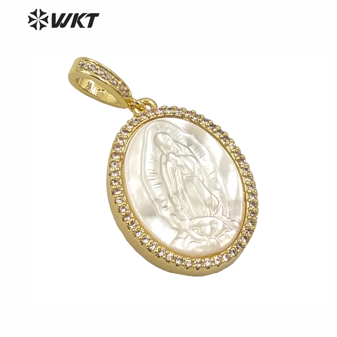 

WT-MP107 Virgin Mary Medallion Shell Pendent Life Of Tree Pendant Charm Dainty Micropave Religious Jewelry Gift For Women