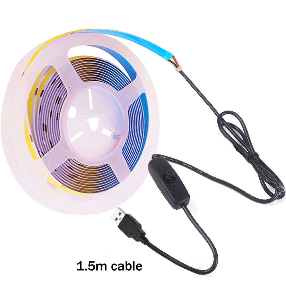DC 5V USB Power COB LED Strip with ON/OFF Switch Dimmable Flexible FOB LED Ribbon Tape 320LEDs/m High Density Linear Light Rope