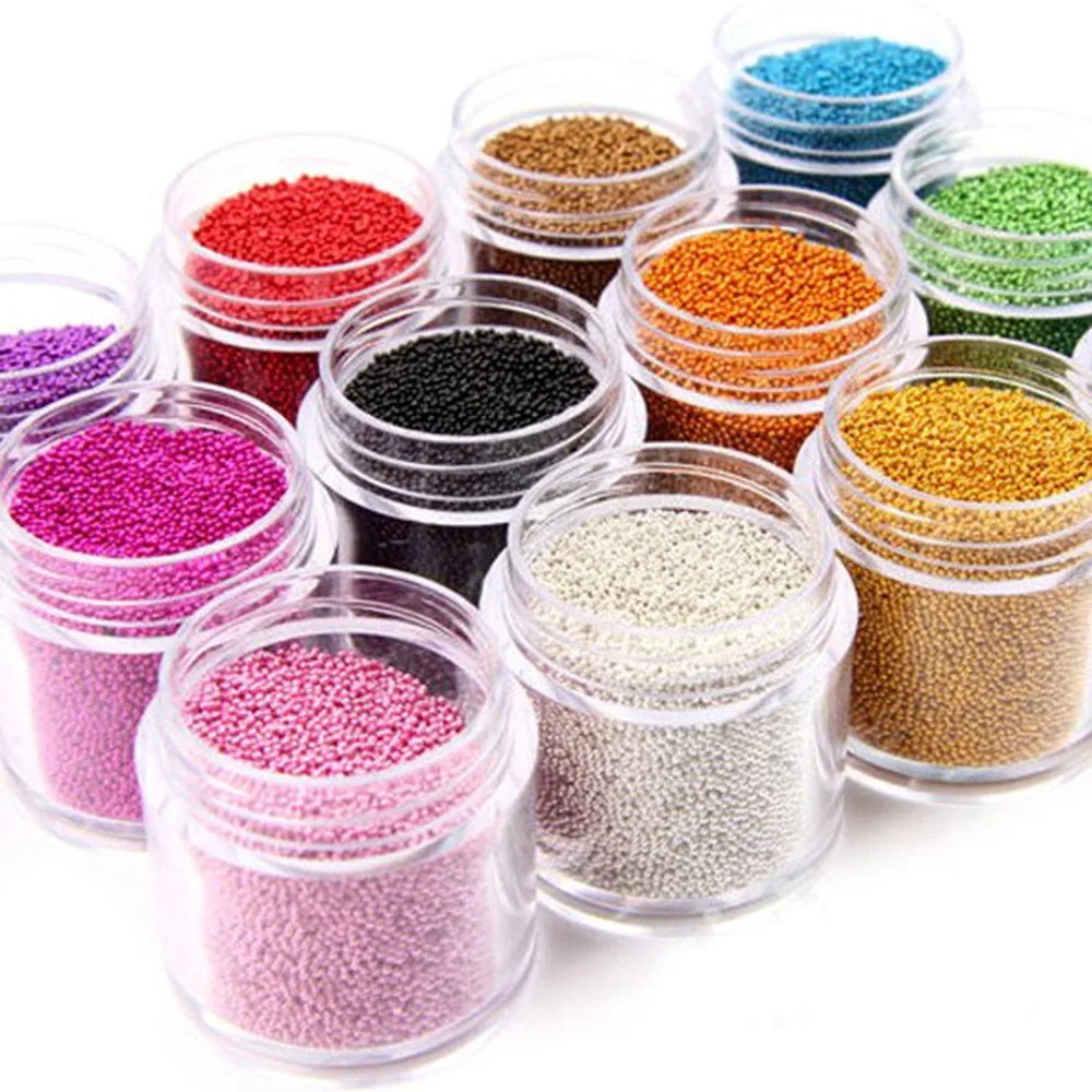 1 butelka kawiara Nail Art koralik dżetów wielobarwne Mini okrągły kształt kuli paznokci kryształowe szklane koraliki do dekoracji paznokci 3D # P