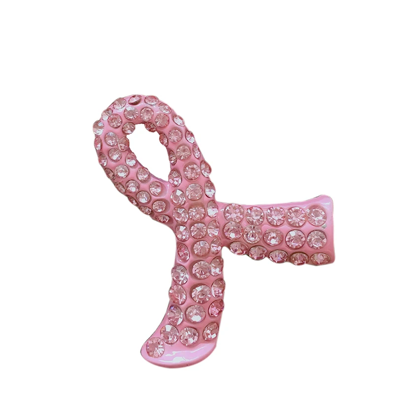 MZC pink ribbon breast cancer prevention brooch dress adorns button crystal pin badge