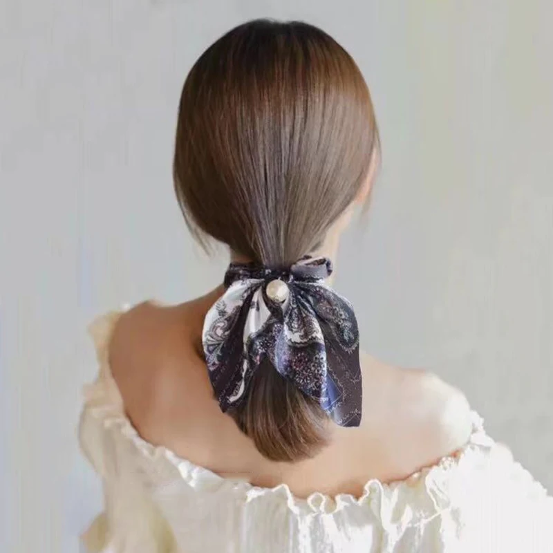 Ponytail Floral Print Ribbon Scrunchies For Women Elastic Hair Bands Streamers Bow Hair Scarf Rope Ties Fashion Hair Accessories