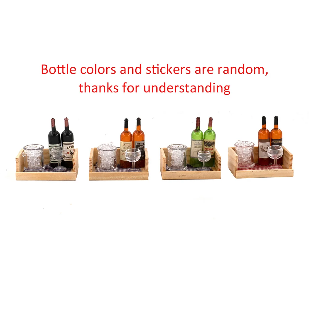 1/12 Dollhouse Miniature Accessories Mini Ice bucket Wine Bottle Goblet Set Simulation Drink Model Doll House Decoration ob11