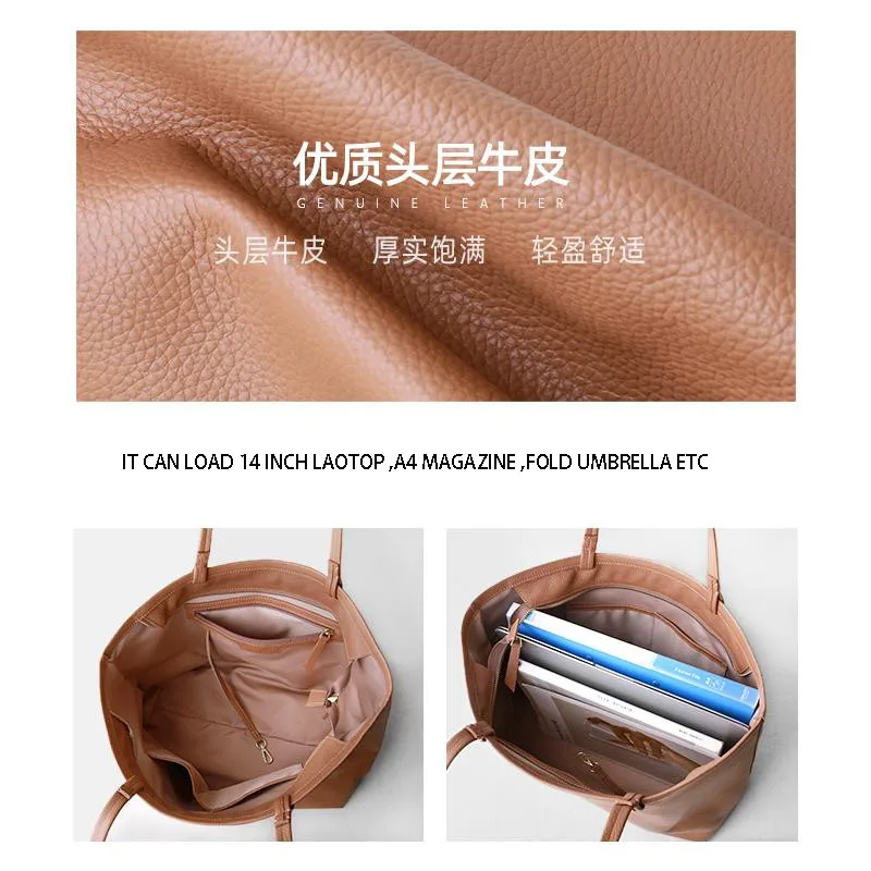 Genuine Leather Women Totes Bag Simple Casual Leather Shoulder Bag Women Large Female Handbag Luxury Brand Cowhide Shopping Bag