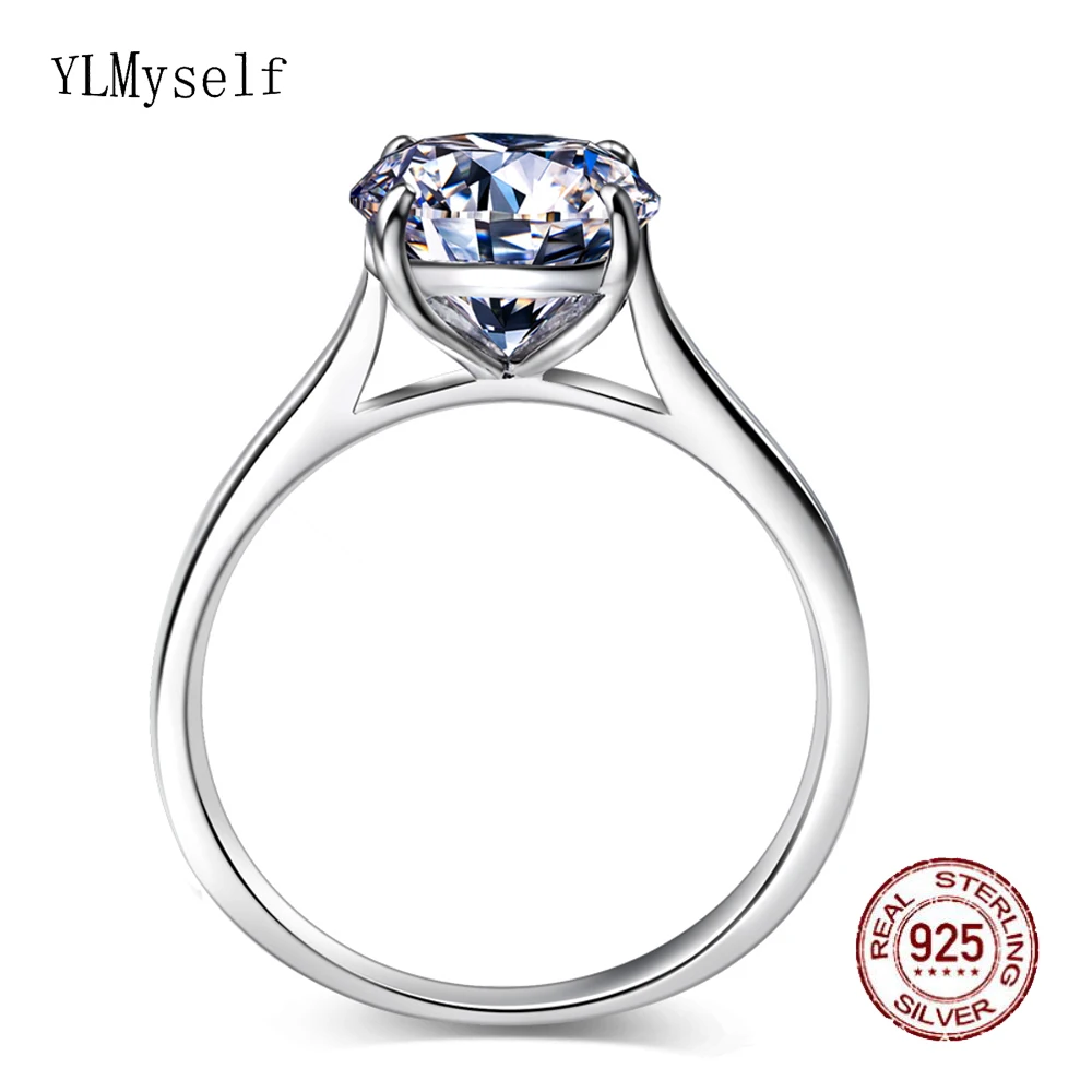 YLMyself 925 Sterling Silver Solitaire Ring 1 2 3 Carat AAAAA Zircon Classic Promise Engagement Wedding Fine Jewelry For Women