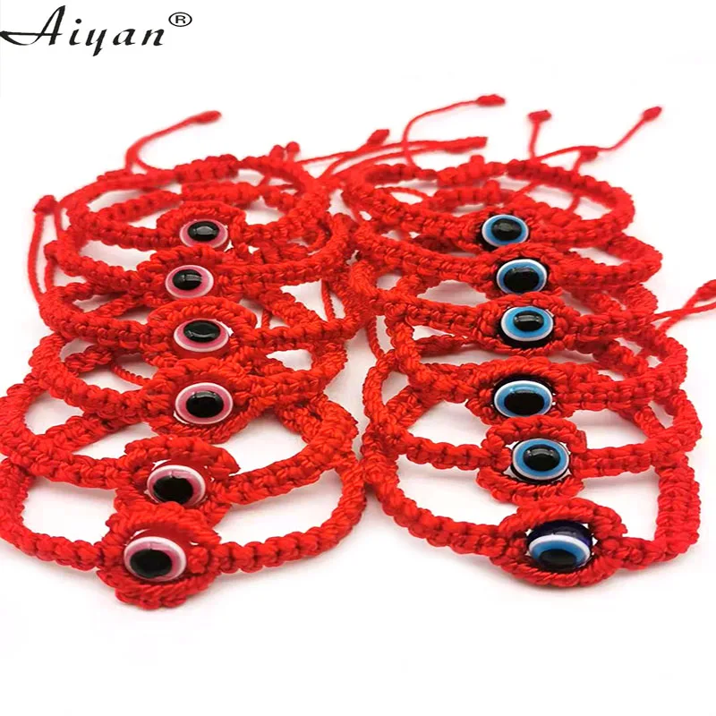 

12 Pieces Blue Eyes And Red Eyes Flower Red Line Hand Wove Bracelets Offer Exorcism Protection Also Can Be Given As A Gift