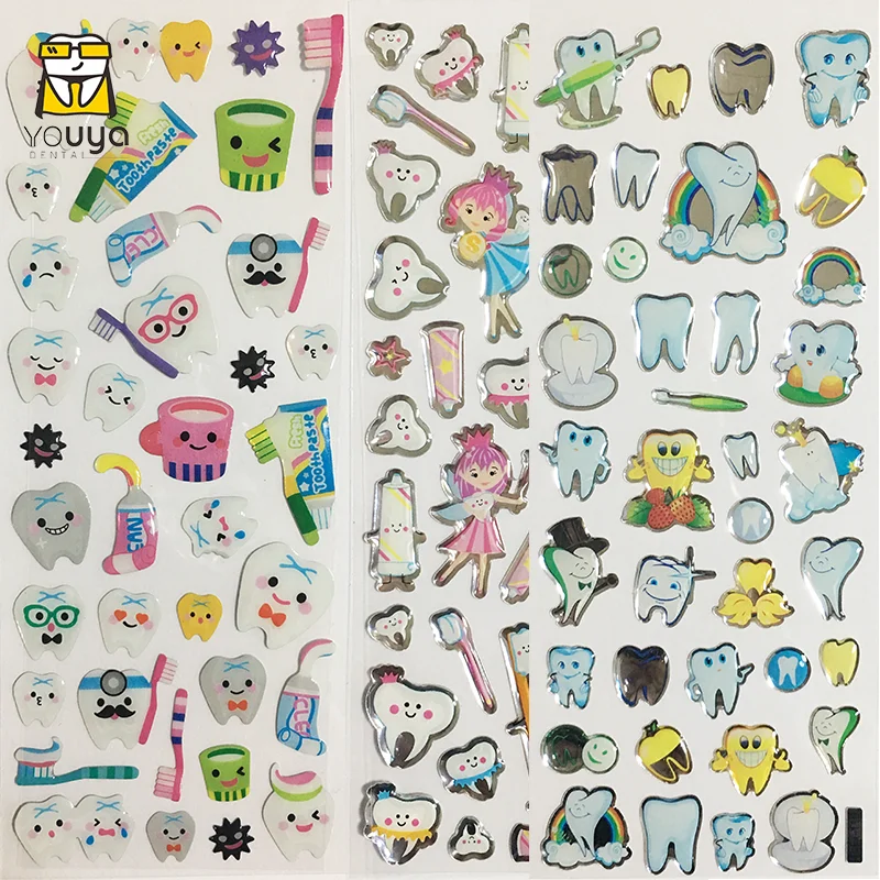 3D Stickers Dental Molar Shaped Cartoon Cute Tooth Fairy Paper Stickers Plastic Sticker for Dentist Dental Gift Kids Scrapbook