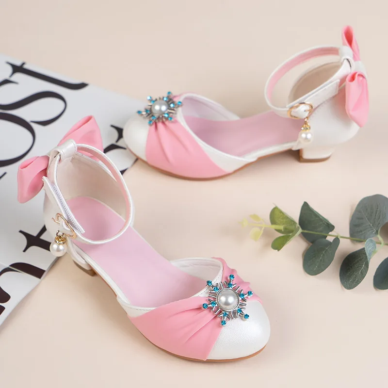 Sandalias de tacón alto para niña, sandalias rosas de verano para niño, zapatos de cristal para actuaciones de Piano, vestidos de princesa, espectáculos de pasarela