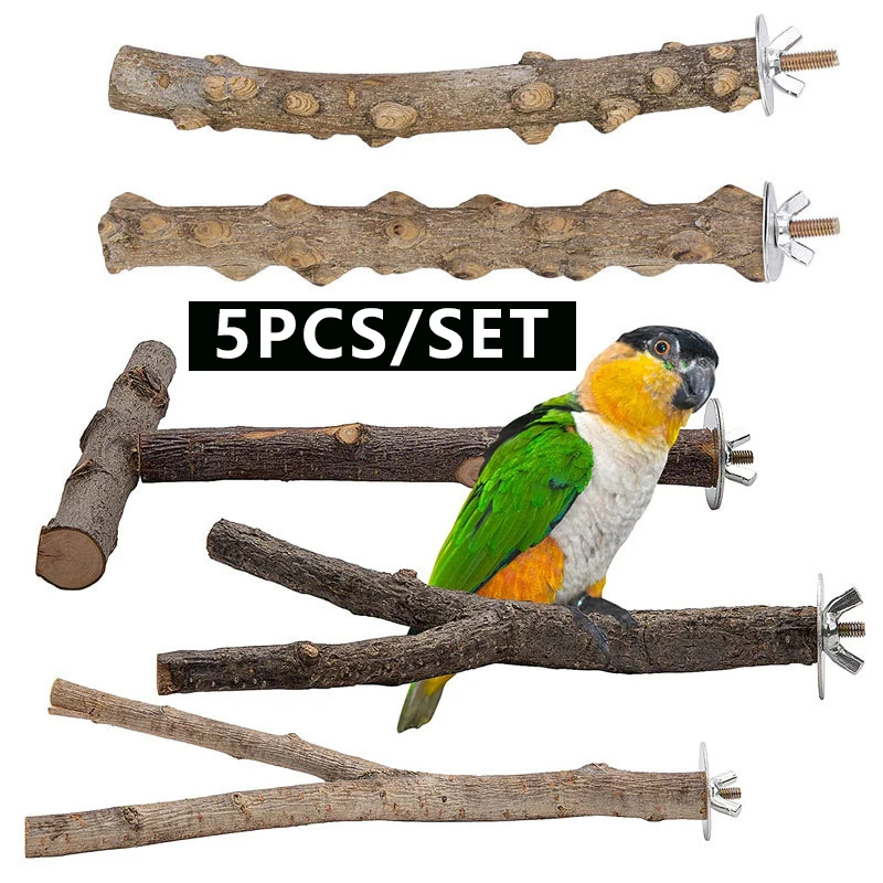 

5Pcs Parrot Bird Perches Natural Wood Fork Standing Stick Cockatiel Parakeet Bite Claw Grinding Toy Bird Cage Accessories