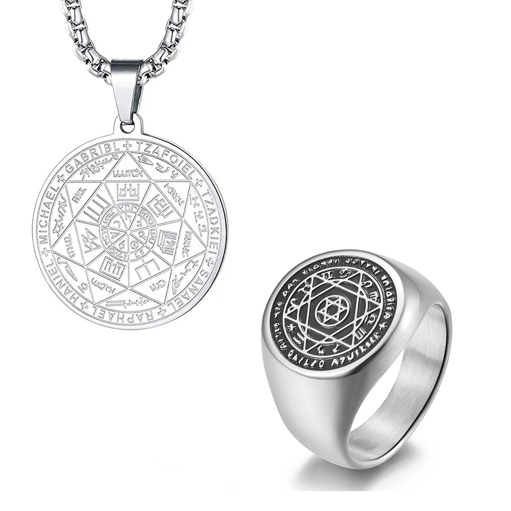 Six-Pointed Star Jewelry Sets Solomon Seal Ring Hexagram The  Of  Seven Necklaces for Men  Gift