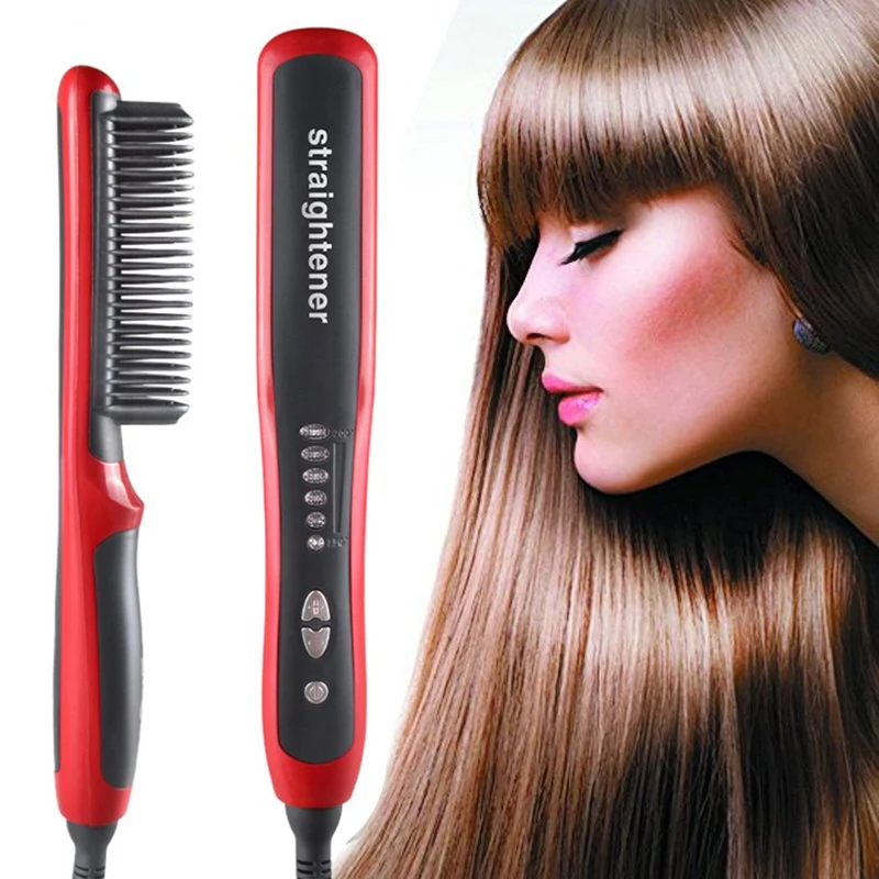 Hair Straightener Brush Hot Comb Ionic Straightening Brush with Anti Scald Fast Ceramic Heating Portable Hot Straightening Comb