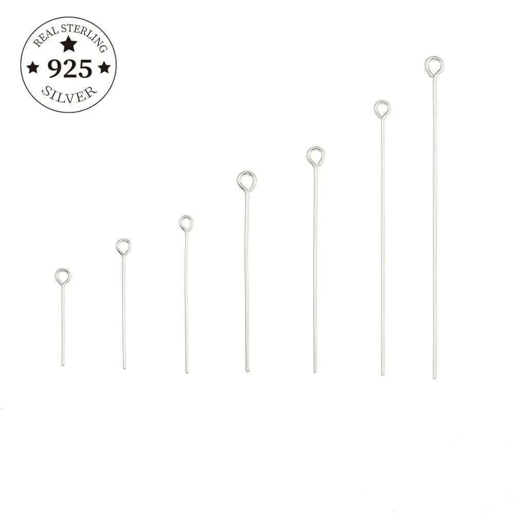 10pcs/lot 15 20 25 30 35 40 50mm 925 Sterling Silver Eye Head Pins Eye Pins Headpins For Jewelry Making Accessories DIY Supplies