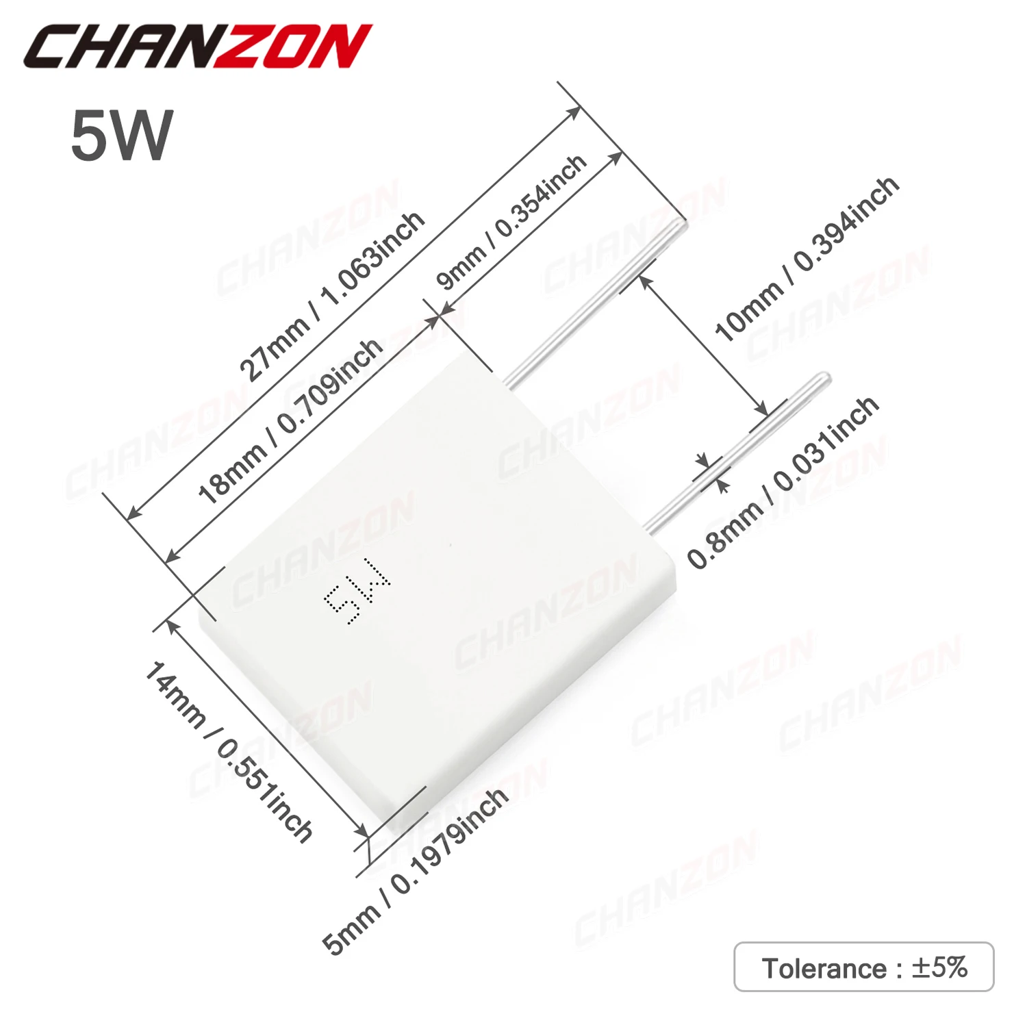 Imagem -03 - Resistores Wirewound de Cimento Resistência Cerâmica de Ferida Fixa Não Indutiva 01 015 022 025 033 05 Ohm r 5watt 5w 10 Pcs