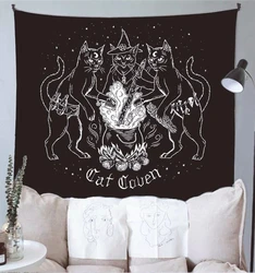 Tapiz de brujería de adivinación misteriosa de gato, tapices colgantes de pared de Baphomet, pared del hogar oculta, decoración fresca negra, Coven de gato