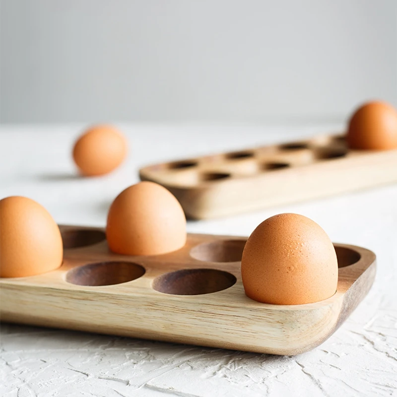 12 Cells Japanese-Style Simple Modern Wooden Double Row Egg Container Storage Box Tray Rank Home Kitchen Creative Organizer Tool