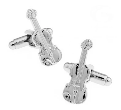 Men's Violin Cuff Links Quality Copper Material Silver Color Music Instruments Design Cufflinks Wholesale & Retail