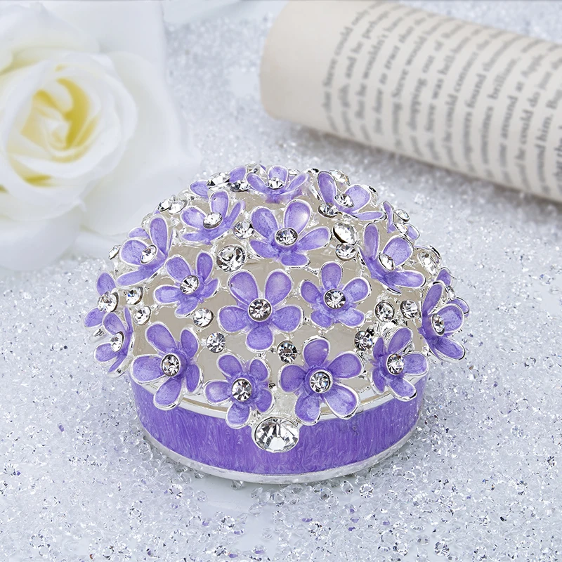 

H&D Vintage Hinged Trinket Box Metal Enameled Flower Figurine Collectible Gift Wedding Jewelry Ring Holder Organizer Home Decor