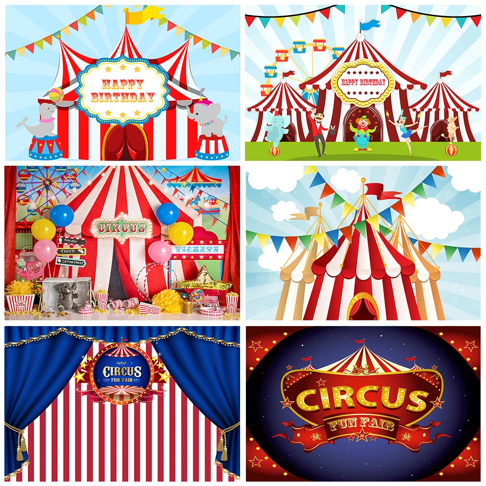 Circus Troupe Tent Backdrop Newborn Baby Shower Birthday Party Photography Background Photocall Photo Studio Decoration Prop