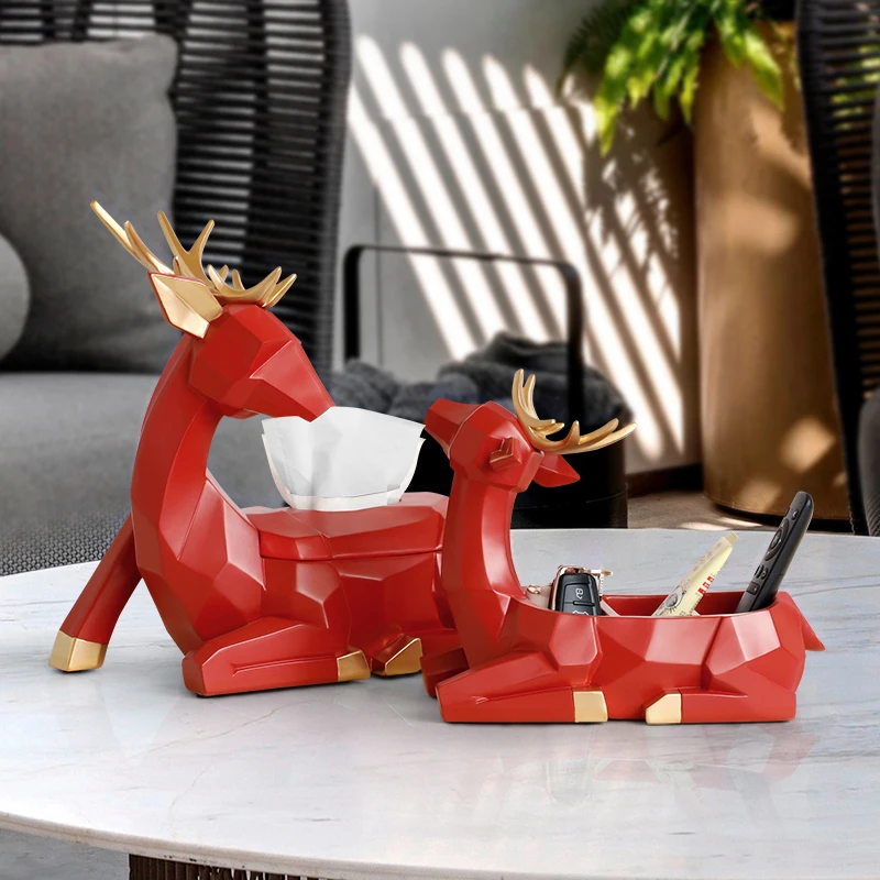 Deer Statue Craft Tissue Box for Table Tissue Paper Holder for Dining Table Paper Holder Animal Sculpture Home Décor Office