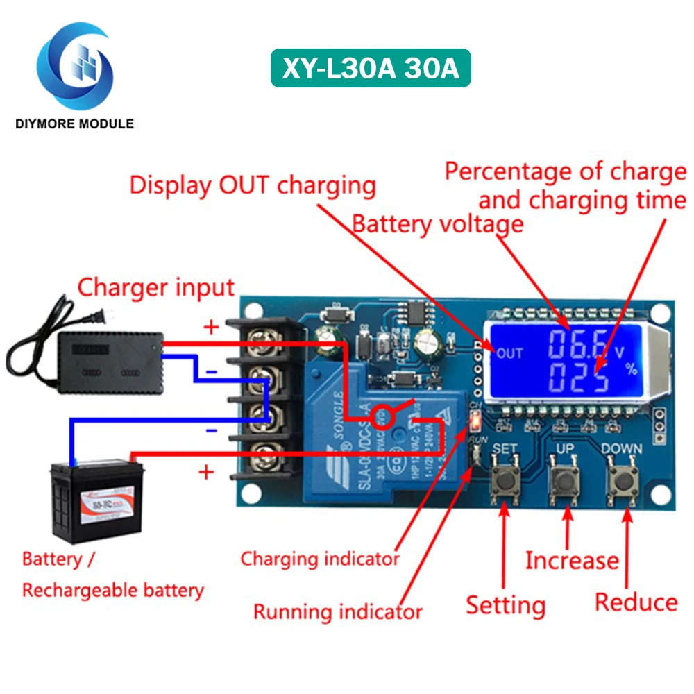 10A 30A 6-60V Lead-acid Lithium Battery Charger Control Module Automatic Charging Control Overcharge Protection Controller Board