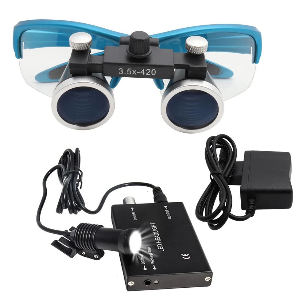 Lupas dentales Binocular con luz LED para la cabeza, gafas quirúrgicas médicas, 2.5X/3.5X, 5W