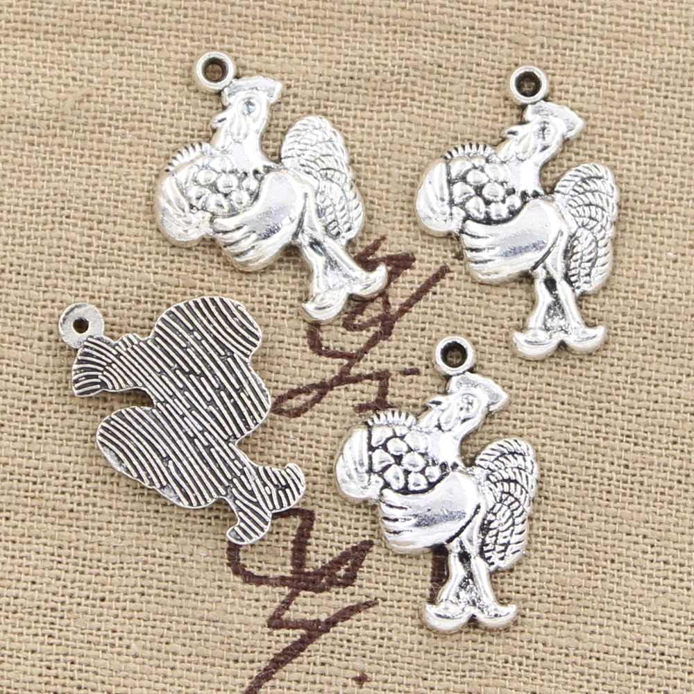 10pcs Charms Cock Rooster 23x15mm Antique Silver Color Pendants Making DIY Handmade Tibetan Finding Jewelry