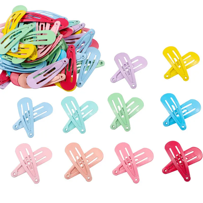 3CM 50Pcs/Box Snap Hair Clips For Baby Girls Solid Color Baby Kids Hairpins Metal Hairgrips Children Hair Barrettes Accessories