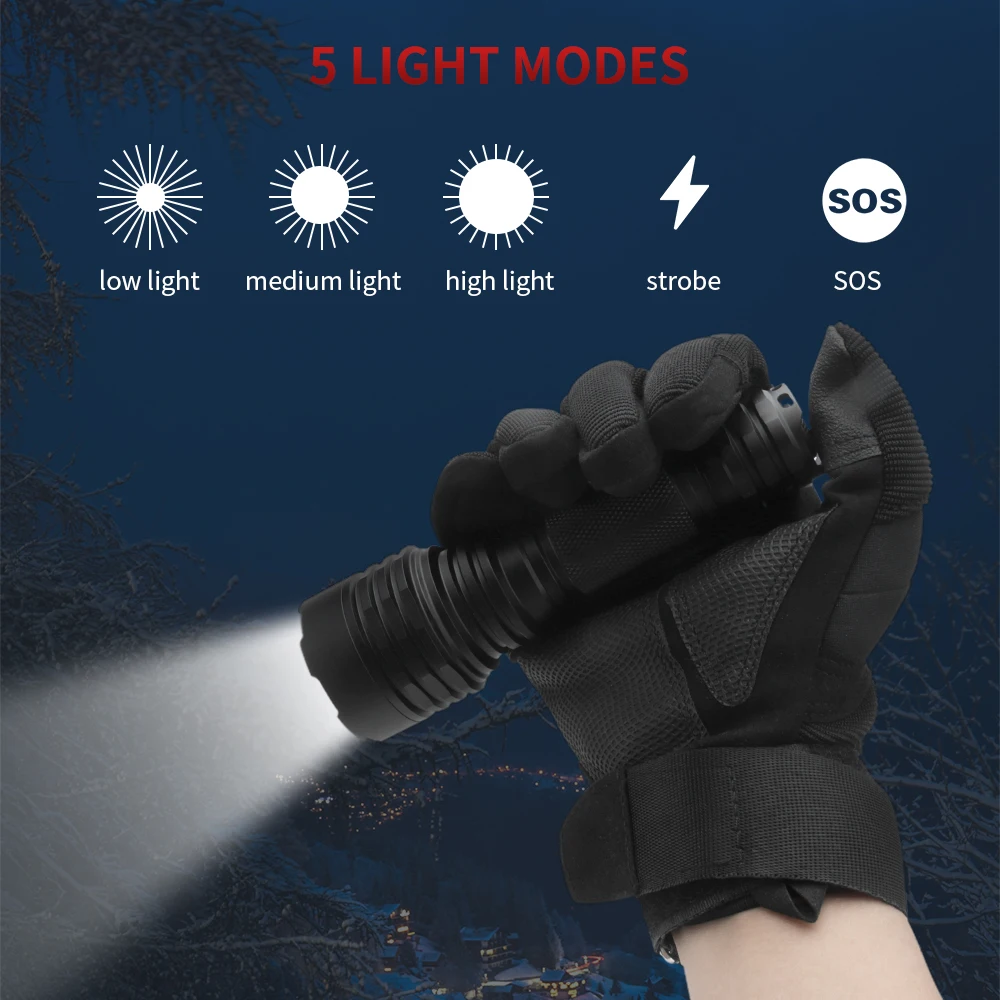 BORUiT C8 High Power LED Flashlight 1000M Lighting Distance Torch Spotlight by 18650 Battery  Camping Hunting Lantern