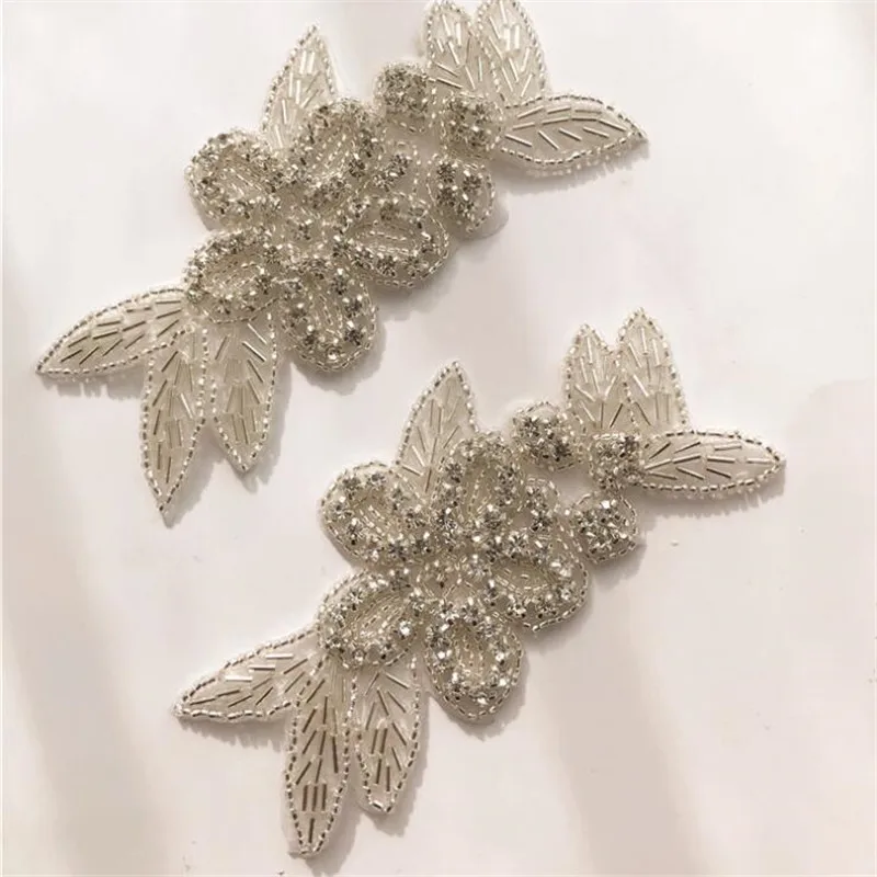 silver flower crystal Rhinestone lace Applique beaded applique Iron on patch for wedding dresses