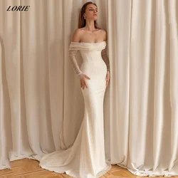 LORIE-vestidos de novia de sirena sin tirantes, elegantes vestidos de novia Bodycon de manga larga brillante con purpurina y hombros descubiertos, vestidos de novia bohemios de talla grande