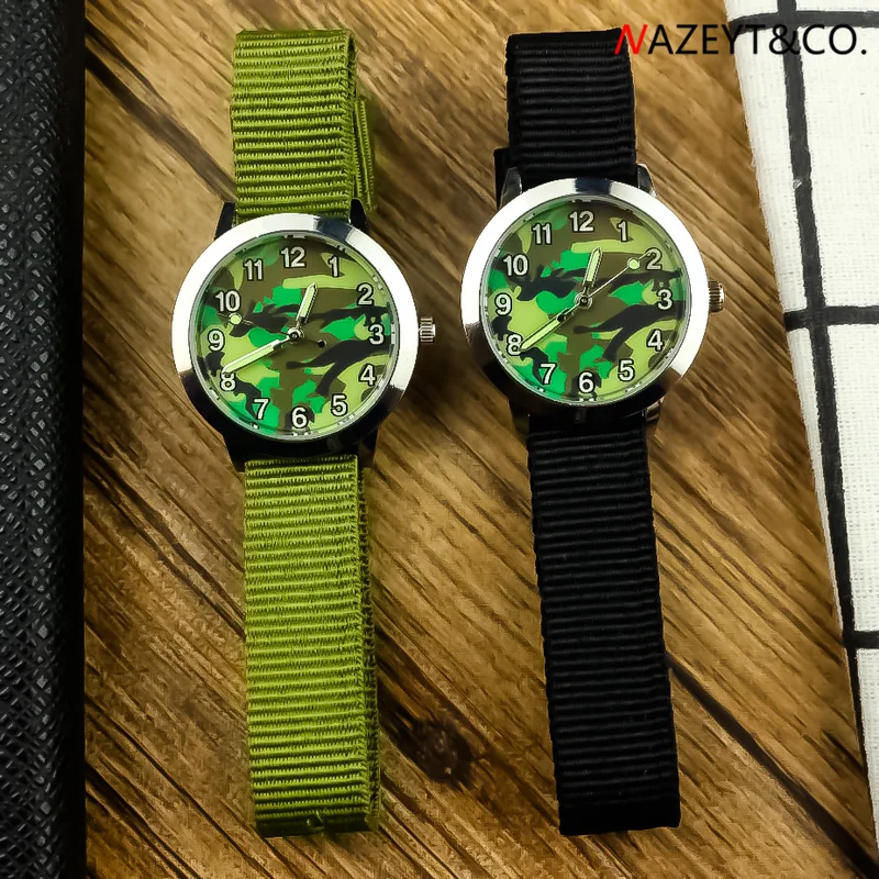 Montre de sport de plein air pour enfants, petits garçons et filles, cadran de Camouflage, mains lumineuses, bracelet en toile, horloge cadeau à quartz