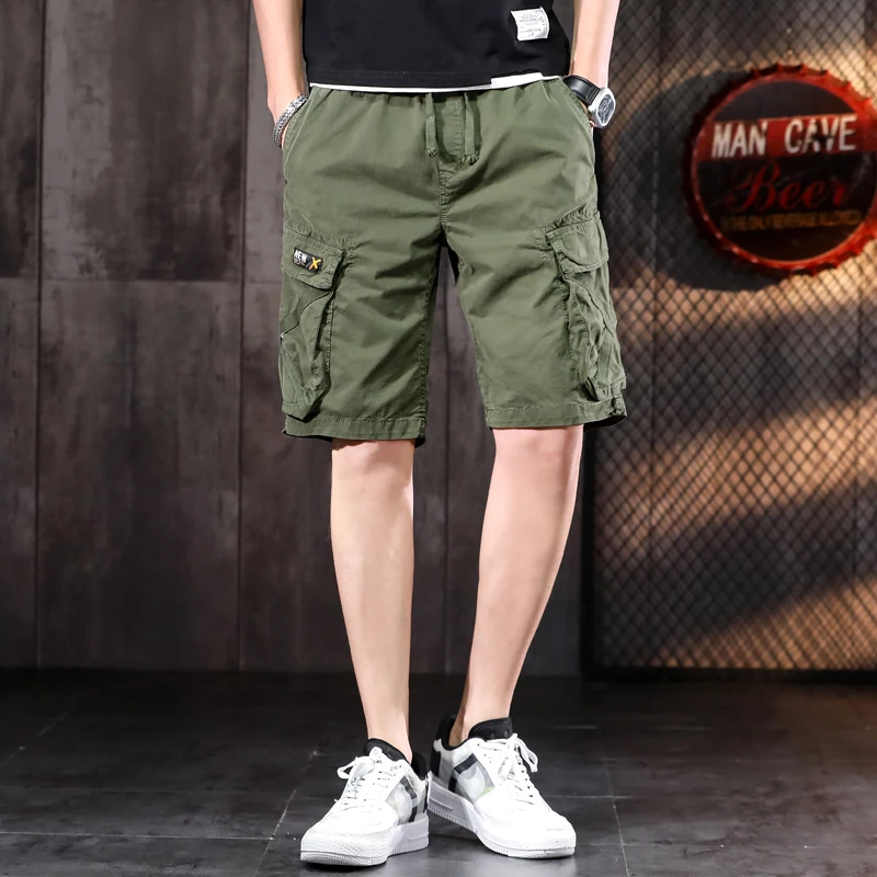 Cargo Shorts Men Multi-Pocket Summer Cotton Casual Male Short Pants Fashion Clothing Comfortable Drawstring Knee Length Pants