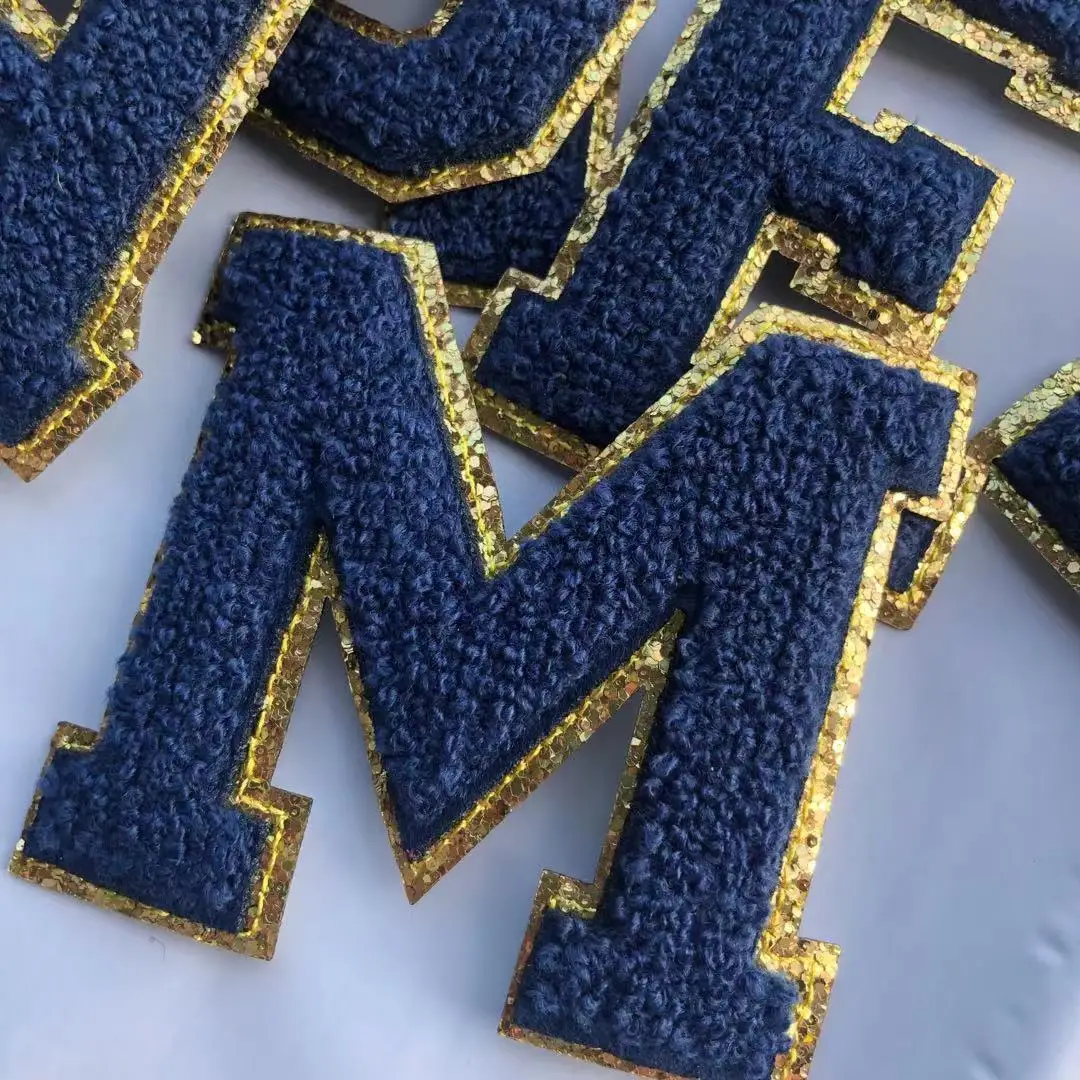 Chenille Embroidered Letters Iron On Patch Applique For Clothing Bag Diy Name Badge Alphabet Patches Accessories A-Z