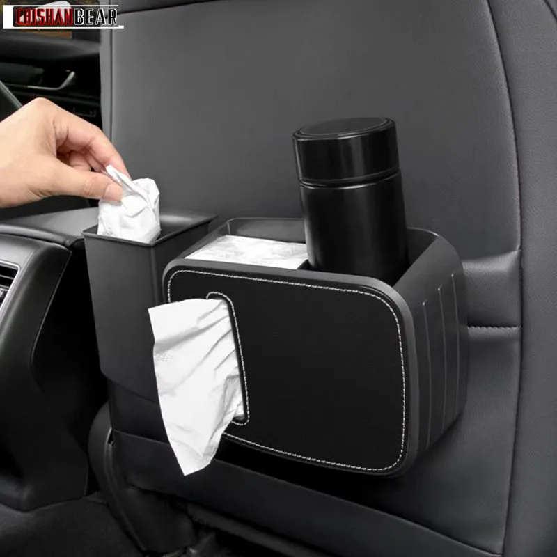 Car Multifunctional Storage Box Interior Detail Dual Hanging Split Trash Can/Tissue Holder/Water Cup Holder Seat Back Organizers