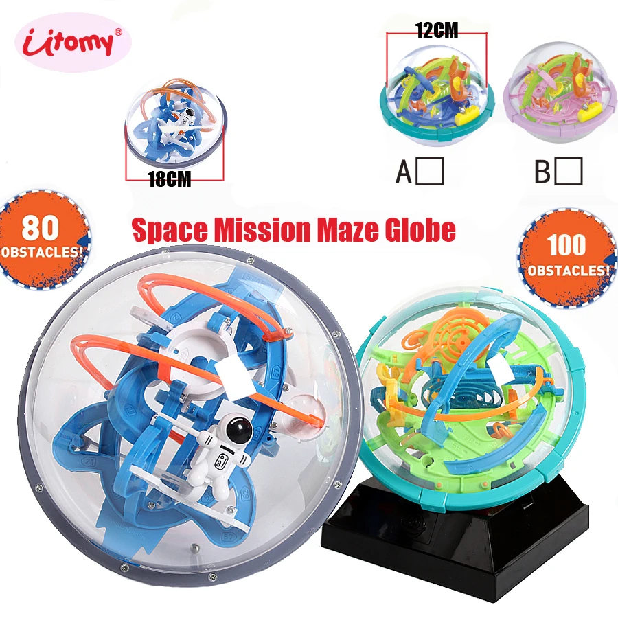 Magic Intellect Ball 3D Space mission Maze globe Ball IQ Balance toy,Educational classic toys Maze Ball with 80-100 Obstacles