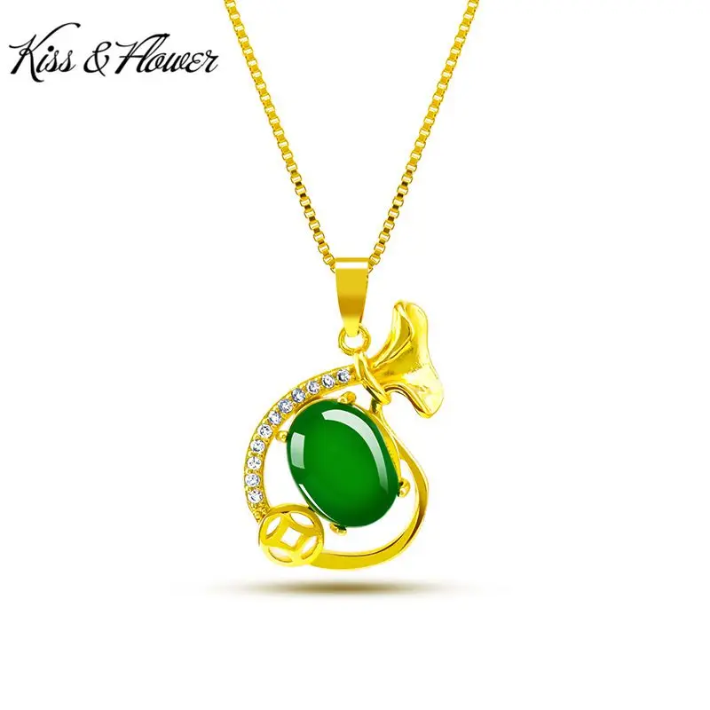 

KISS&FLOWER NK75 Fine Jewelry Wholesale Fashion Woman Girl Birthday Wedding Gift Vintage AAA Zircon 24KT Gold Pendant Necklaces