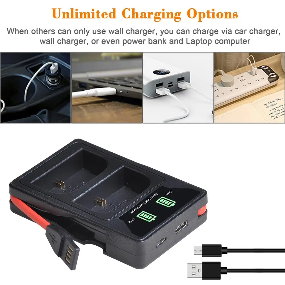 Batería de LP-E6 de 2650mAh + cargador Dual LED para Canon EOS 5DS R Mark II 2 III 3 5D Mark II III IV 6D 60D 60Da 7D 7DII 70D 80D, batería de LP-E6N