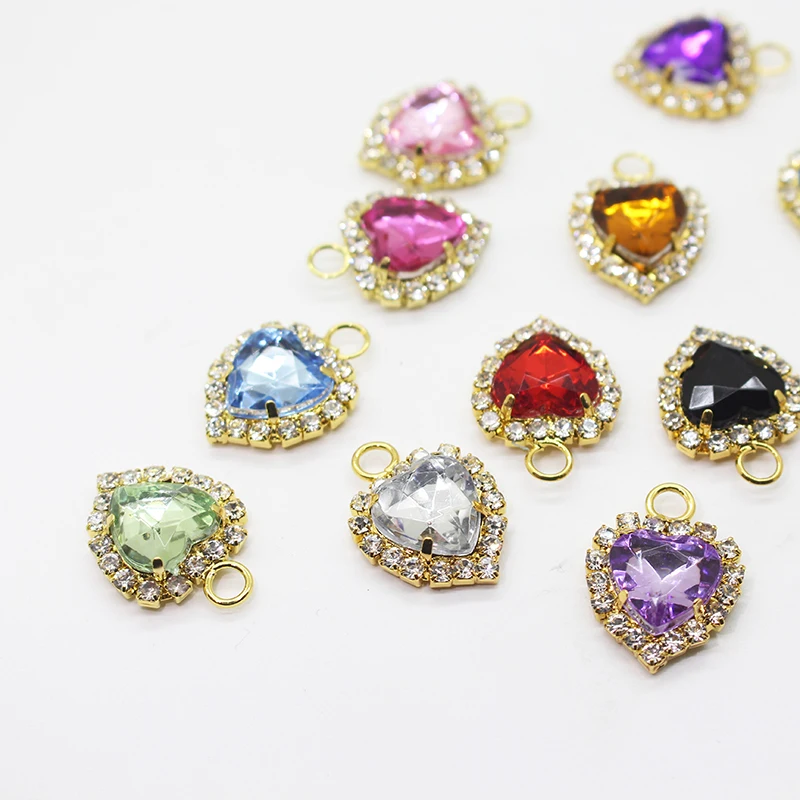 10pcs / lot Korean jewelry accessories peach heart claw drill wall single hanging rhinestone pendant