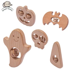 5pcs Halloween Pumpkin Soul Wooden Blocks for Children Wooden Teether Montessori Game Baby Teething Toy Newborn Gifts Wholesale