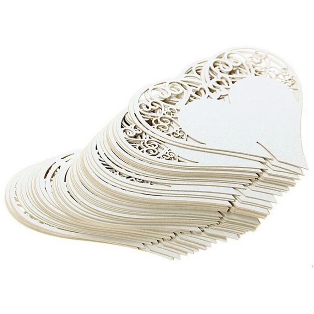 50pcs / Multi Wedding Table Decoration Positioning Card Laser Cut Heart-shaped Flower Wine Glass Place Love Seat Hollow Card Wed