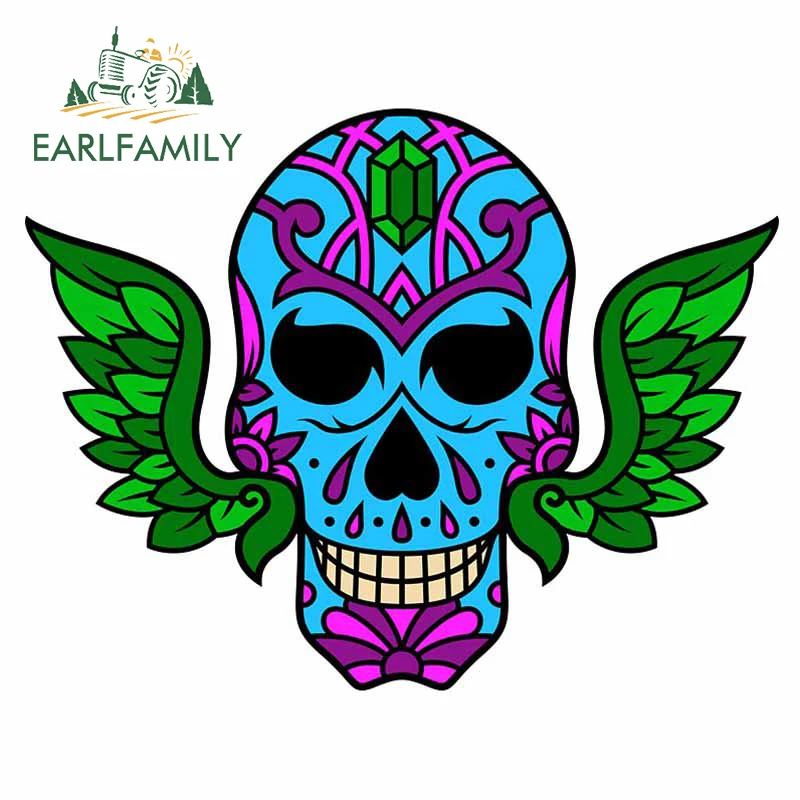 EARLFAMILY 13cm x 10.3cm for Colorful Sugar Skull Car Stickers Vinyl Scratch-proof Creative Waterproof Window Decal Decoration