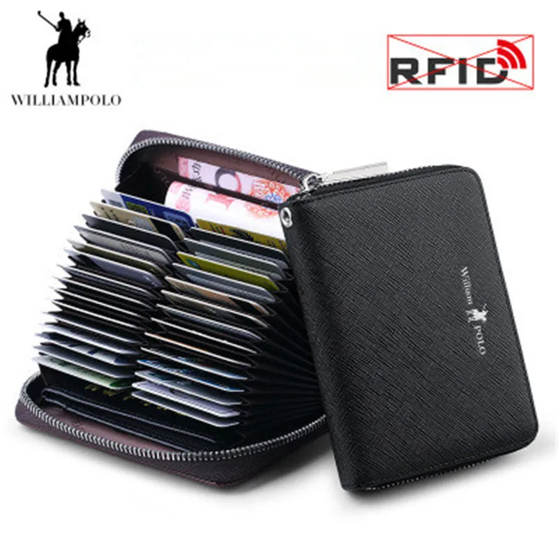 Williampolo anti-theft brush 30 card organ men and women card package anti-degauss rfia genuine leather credit card set wallet