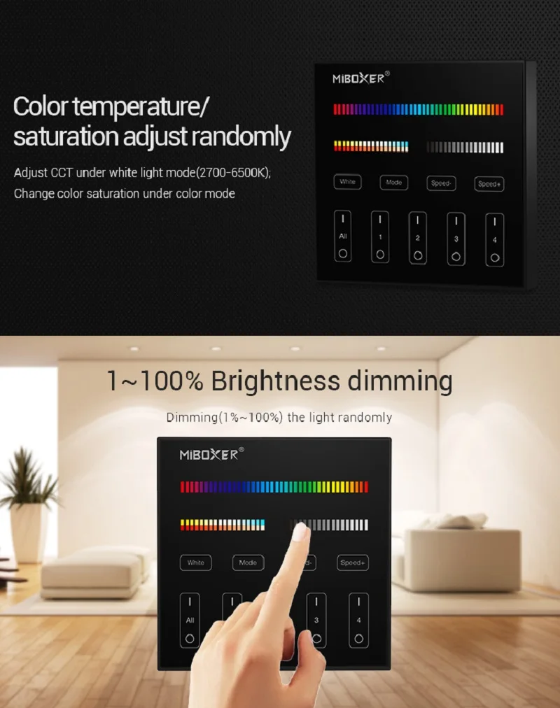 2.4GHz Wireless WIFI Touch Panel Dimmer/RGBW/RGB + CCT LED Smart Remote Controller Mi Light / MIBOXER B1 B2 B3 B4 B0 4Zone 8Zone