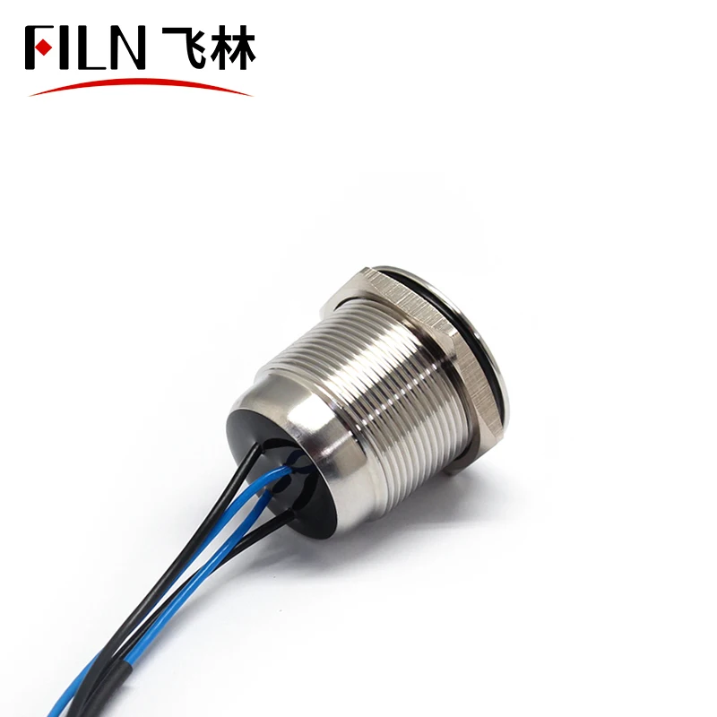 FILN 22mm 12V Ring LED Momentary Or Lactching Stainless Steel IP68 Waterproof Metal Potted Push Button Switch with wire