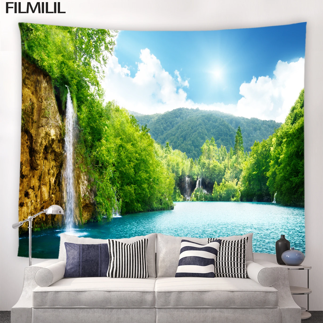 Forest Cave Ocean Scenery Tapestry Green Trees Natural Landscape Tapestries Home Hostel Wall Hanging Mural Screens Blanket Decor