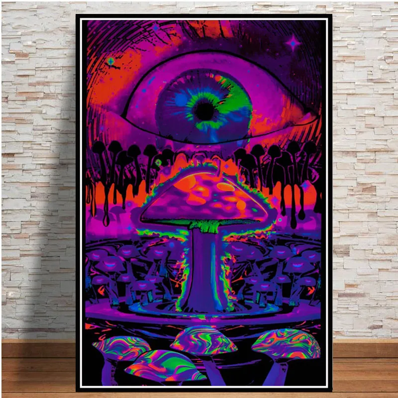 Abstract Blacklight Paintings Art Psychedelic Trippy Poster Prints Modern Wall Canvas Wall Pictures For Living Room Home Decor